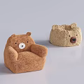 Bear Shaped Bean Bag Chairs Brown Beige Knitted Fabric Cute Comfortable For Kids Living Room