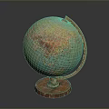Decorative Household Globe Featuring Green Brown Surface Red Base And Metal Stand