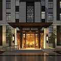 Traditional Style Entrance Gate With Elegant Wooden Frame Carved Lattice And Warm Lighting Design