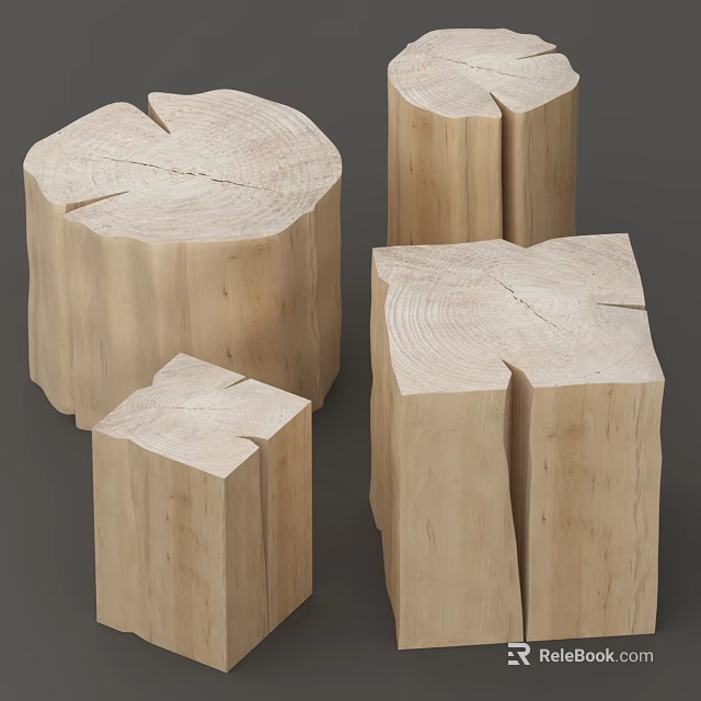 Natural Wooden Tree Stump Stools With Various Sizes And Smooth Texture 3d model