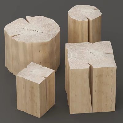 Natural Wooden Tree Stump Stools With Various Sizes And Smooth Texture 3d model
