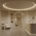 Elegant Modern Beauty Hair Salon Interior With Reception Desk Comfortable Seats And Circular Lighting