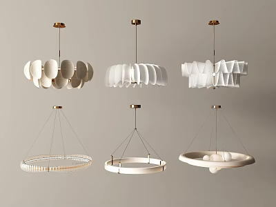 Modern Chandelier Designs With White Shades And Gold Metal Frames Various Unique Styles 3d model
