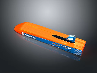 Orange And Blue Cordle Fibra Streamlined Toy Boat With Reflective Surface Design 3d model