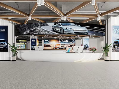Modern Parking Garage With Cars Lighting Fixtures And Green Plants Design 3d model