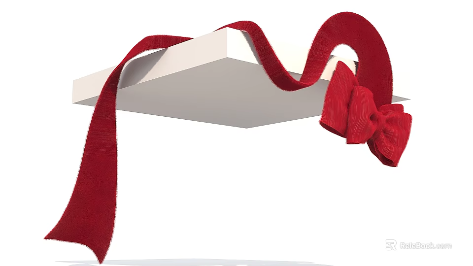 Creative Art Installation With Red Ribbon Bow On White Platform 3d model