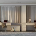 Modern Bay Window Interior With Desk Chair And Curtain Design Elements