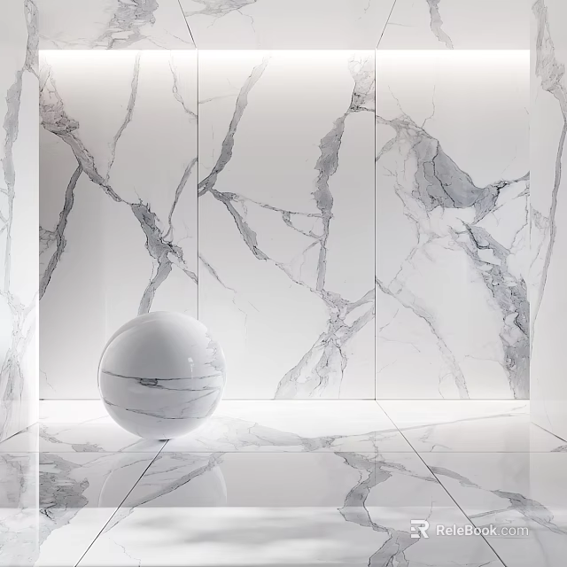 White Sphere Structure In Modern Space With Textured Marble Wall And Floor 3d model