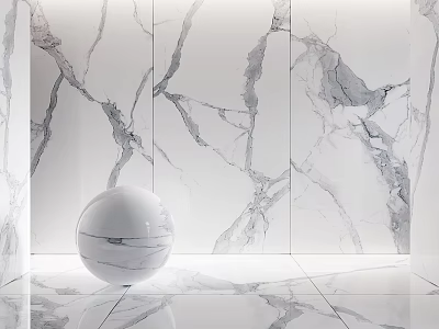 White Sphere Structure In Modern Space With Textured Marble Wall And Floor 3d model