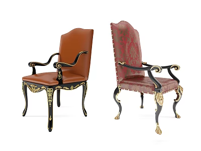 Classic Dining Chairs with Armrests Leather Upholstery Black Frame and Gold Accents 3d model