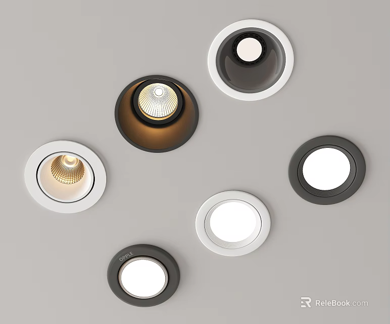 Modern Downlights And Spotlights With Round Design Black White Brown Frames For Home Lighting 3d model 