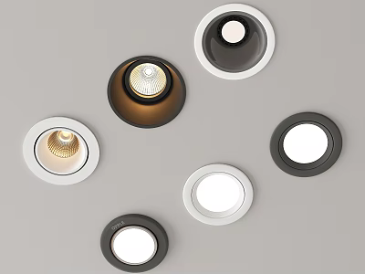 Modern Downlights And Spotlights With Round Design Black White Brown Frames For Home Lighting 3d model