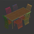 Rectangular Wooden Dining Table Set with Six Slatted Back Chairs and Natural Wood Finish