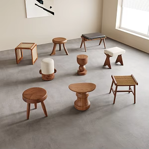 Antique Stool Round Stool Sofa Stool Shoe Changing Stool Wooden Stool 3d model