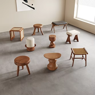 Antique Stool Round Stool Sofa Stool Shoe Changing Stool Wooden Stool 3d model