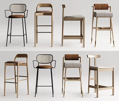 Stylish Modern Bar Stools With Various Designs Wooden Frames And Upholstered Seats 3d model