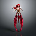 3D Fantasy Female Character With Long Red Hair Red Gold Outfit and Flowing Appendages