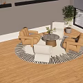 Modern Single Sofa Setup With Round Zebra Striped Rug Metal Coffee Table And Green Plant