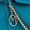 Turquoise Leather Handbag With Top Handles Gold Lock And Chain Strap Detail
