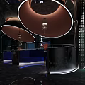 Modern Bar Interior With Circular Pendant Lights And Sleek Design 3d model