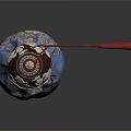 Traditional Gourd Shaped Sculpture With Blue Gold Patterns Brown Top And Red Ribbon