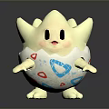 Cute Yellow Game Character Emerging From Cracked Egg With Colorful Patterns 3d model