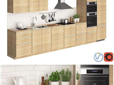 Modern Kitchen Interior Design With Wooden Cabinets Sink Stove And Appliances 3d model