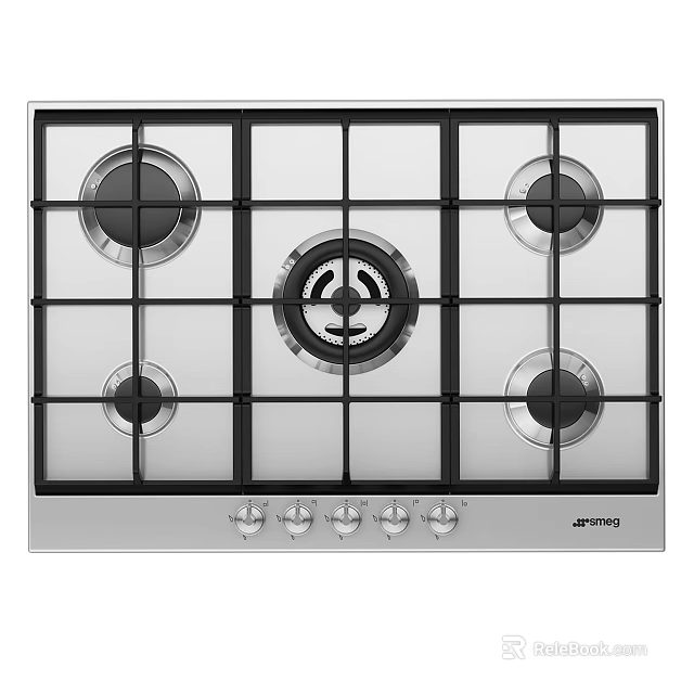 Sleek Kitchen Appliance Gas Stove With Five Burners Glass Cooktop And Control Knobs 3d model