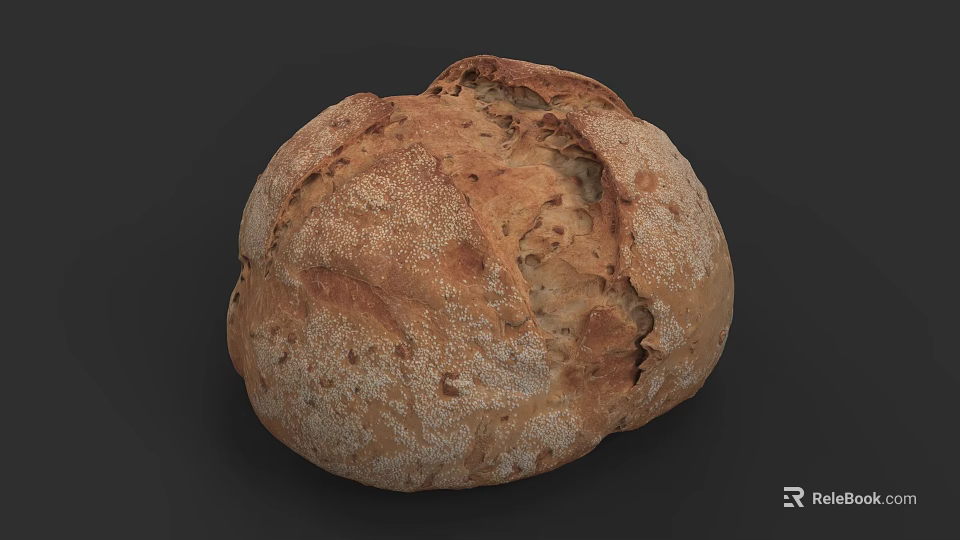 Freshly Baked Artisan Bread With Cracked Crust And Golden Brown Texture 3d model 
