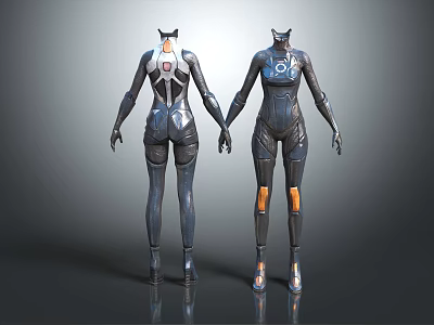 Futuristic Tight Fitting Tech Inspired Bodysuits With Sleek Design And Red Blue Orange Accents 3d model
