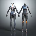 Futuristic Tight Fitting Tech Inspired Bodysuits With Sleek Design And Red Blue Orange Accents