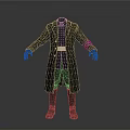 Dark Colored Outfit With Long Black Coat White Belt Red Striped Sleeves Black Pants Boots