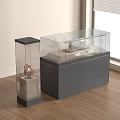 Stylish Showcase Shelves with Transparent Glass and Gray Bases in Modern Room with Wooden Floor