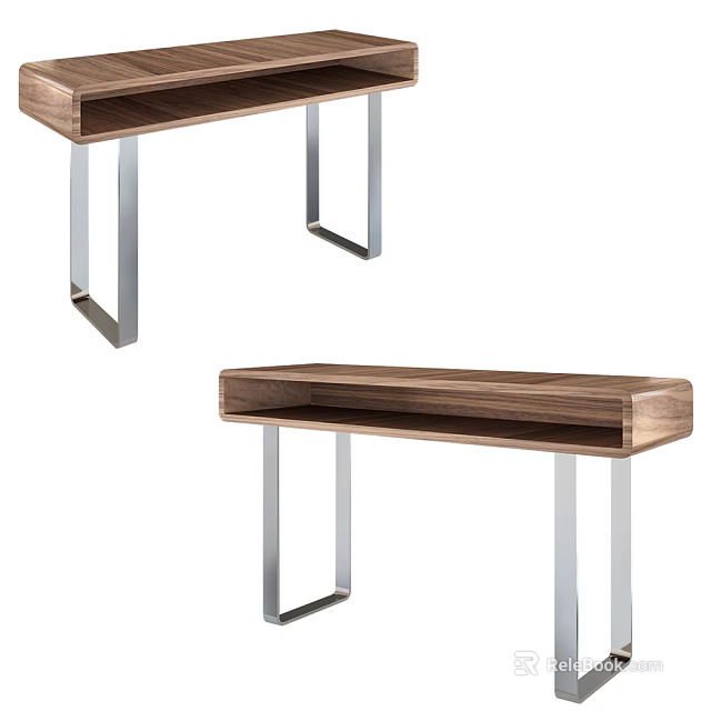 Modern Walnut Side Table With Stainless Steel Legs And Sleek Rectangular Design For Living Room 3d model 