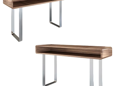 Modern Walnut Side Table With Stainless Steel Legs And Sleek Rectangular Design For Living Room 3d model