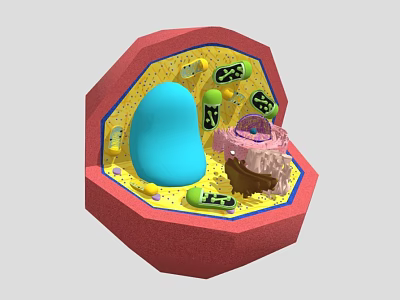 Detailed Eukaryotic Cell Structure With Blue Nucleus Organelles And Endoplasmic Reticulum 3d model