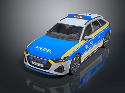 Blue And White Police Car With Emergency Lights And Markings 3d model
