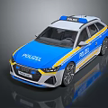 Blue And White Police Car With Emergency Lights And Markings
