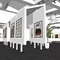 Art Gallery Interior With White Walls Paintings Spotlights And Gray Floor