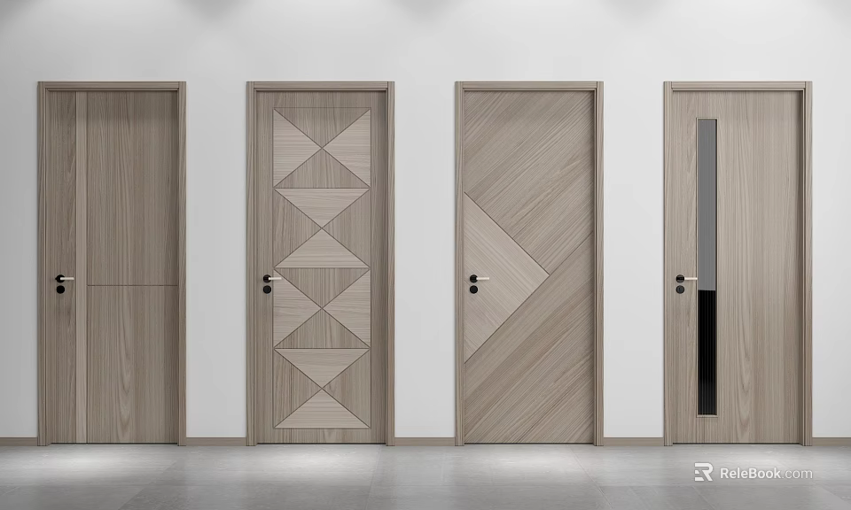 Modern Flush Doors With Geometric Patterns And Wooden Surface Designs 3d model