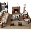 Modern Living Room Sofa Coffee Table Set With Fireplace Armchairs And Room Divider