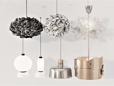 Various Modern Pendant Light Designs With Floral Spherical And Metallic Fabric Styles 3d model
