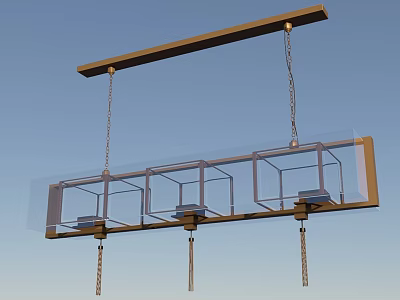 Suspended Hanging Basket Plants With Metal Frame Multiple Square Baskets Chains And Horizontal Bar 3d model