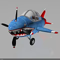 Blue Space Aircraft Model Featuring Shark Mouth Design Transparent Cockpit Propeller Red White Tail Wheels