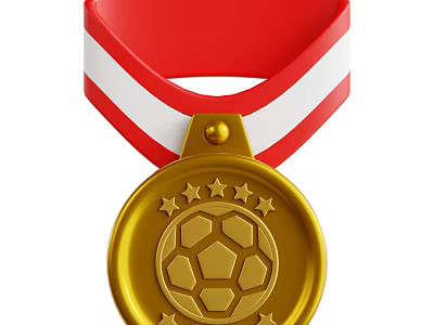 Decorative Ornament Set Featuring Gold Medal With Soccer Ball Design And Red White Ribbon 3d model