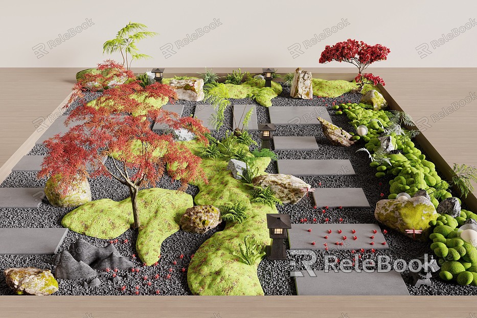 Landscape landscaping courtyard landscape landscape stone landscape sketch red maple plant pile model