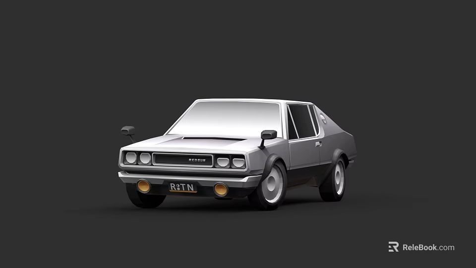 Vintage Gray Two Door Car With Front Grille And Round Headlights 3d model 