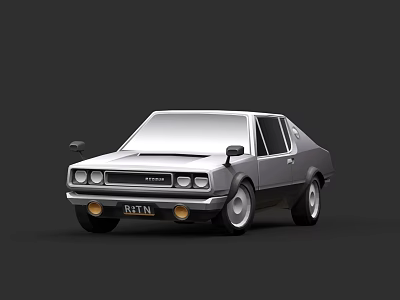 Vintage Gray Two Door Car With Front Grille And Round Headlights 3d model