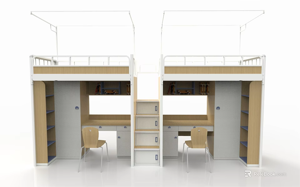 Modern Bunk Bed with Desk Chair Storage and Space Saving Design 3d model