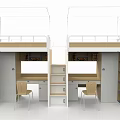 Modern Bunk Bed with Desk Chair Storage and Space Saving Design 3d model
